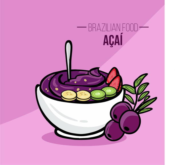 ilustrações de stock, clip art, desenhos animados e ícones de acai bowl with fruits - brazilian food - backgrounds berry close up dessert