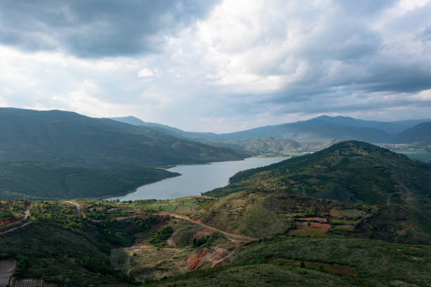 Natural reservoir in Yunnan, China. Aerial photo.
