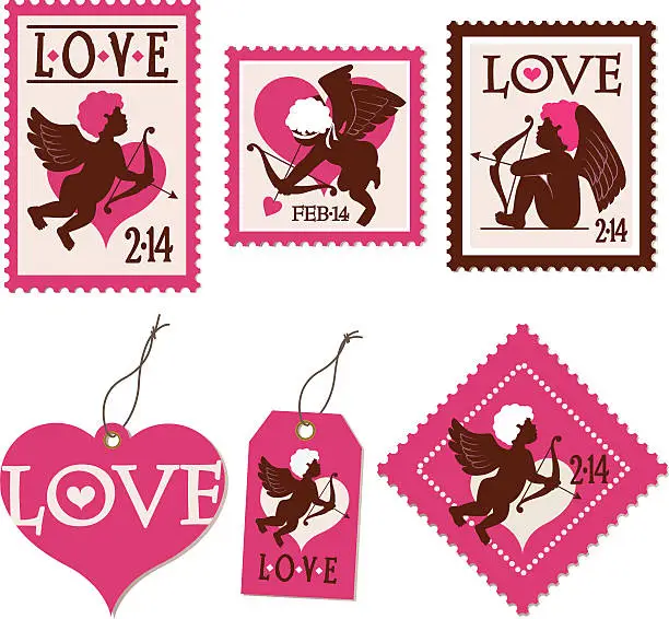 Vector illustration of Set of Valentine's day cupid stamps and tags