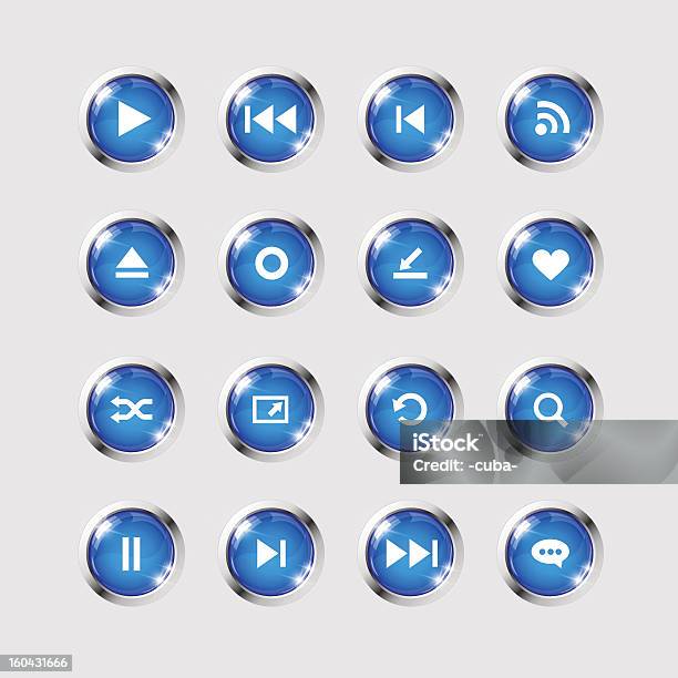 Media Icons Collection Set Stock Photo - Download Image Now - Vector, Icon, Push Button