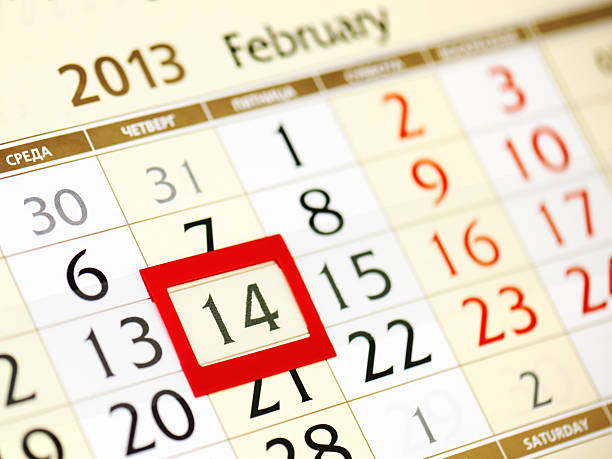 istock calendar page with red frame on February 14 2013 160433635