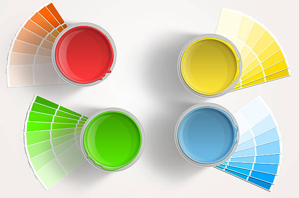 istock Paint cans - yellow, red, blue, green on white background 160434122