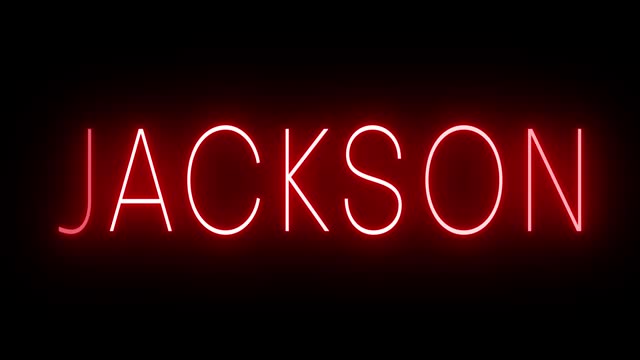 Red flickering and blinking animated neon sign for the city of Jackson