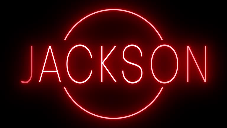 Red flickering and blinking animated neon sign for the city of Jackson