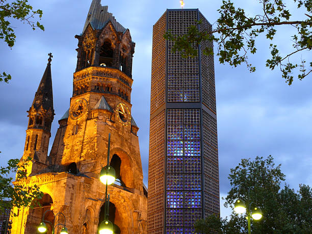 The iconic broken spire of Kaiser-Wilhelm church on Breitscheidplatz at the end of the Kurf