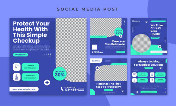template posting klinik kesehatan dan media sosial medis - templat media sosial ilustrasi stok