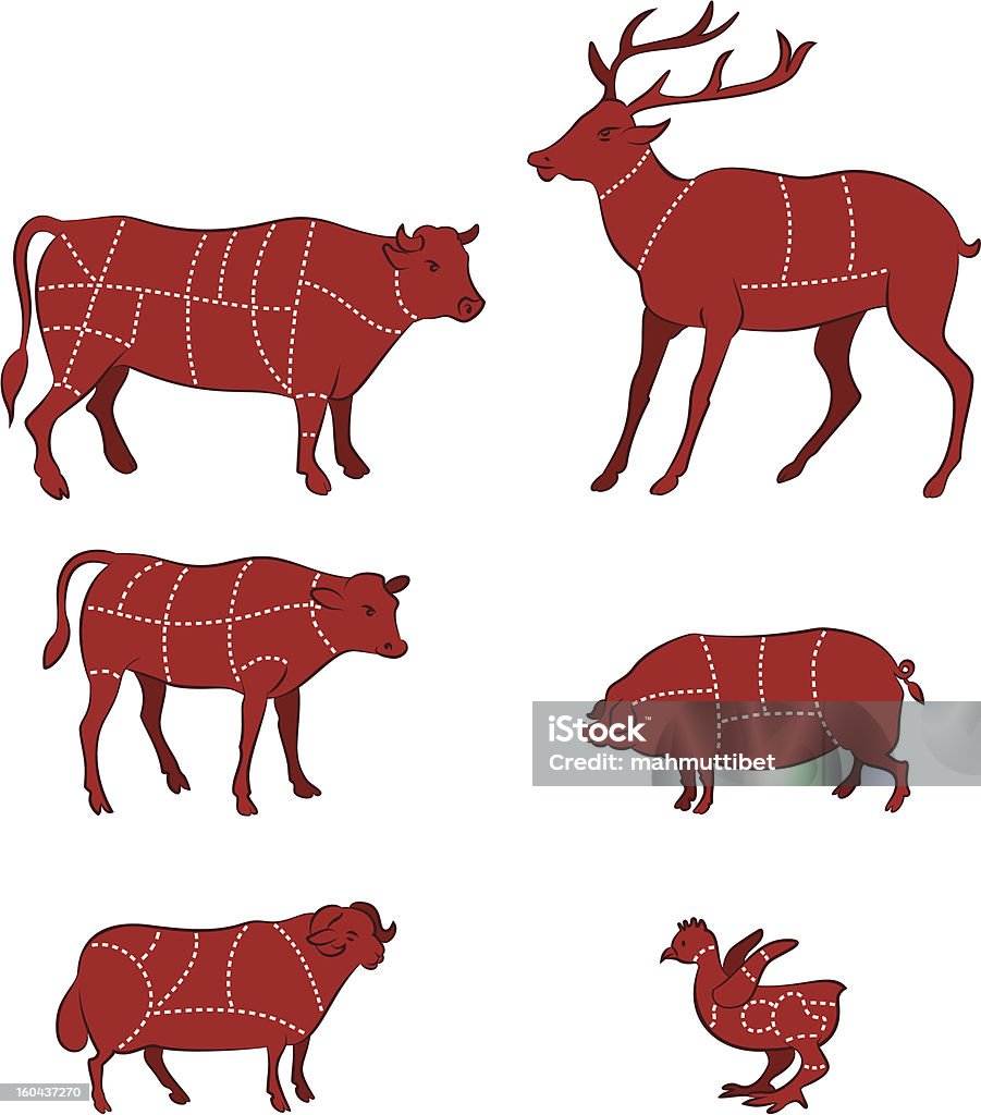 잘라냄 고기류 다이어그램 - 로열티 프리 사슴 고기 벡터 아트