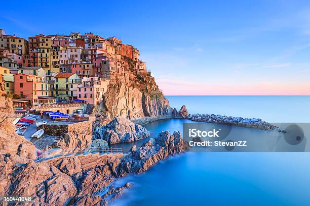 Manarola Village Rocks And Sea At Sunset Cinque Terre Italy Stock Photo - Download Image Now