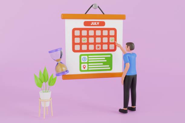 istock Businessman with his schedule 3d illustration. Businessman Doing Calendar Schedule Planning. Businessman is Checking His Calendar to Make an Appointment with New Clients and Employer 1604429578