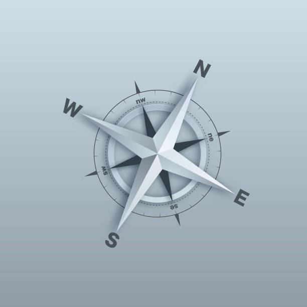 ilustrações de stock, clip art, desenhos animados e ícones de compass 3d blue symbol background - discovery arrow sign circle pattern