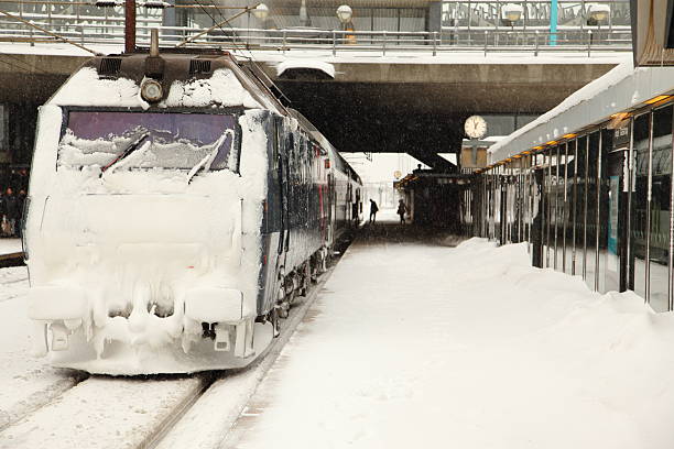 istock Snow covered train on a grey winter day 160446973