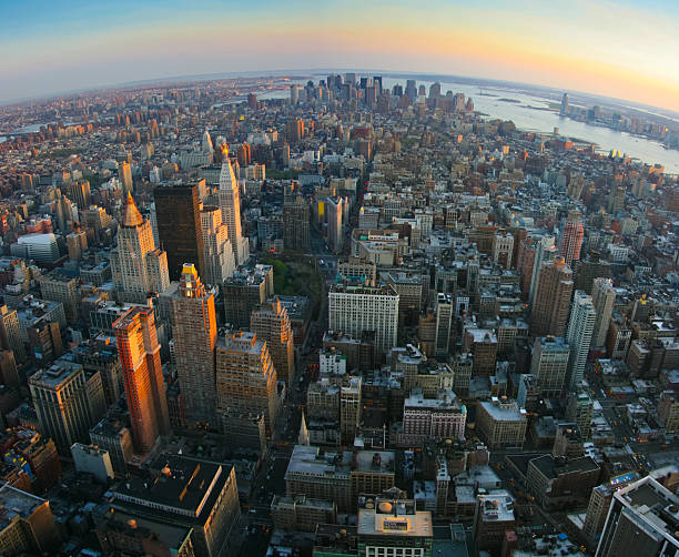 istock Fisheye view over lower Manhattan, New York 160448612