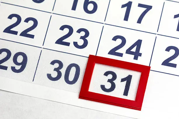 Photo of Number 31 bordered by red in calendar