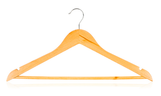 Empty Wooden Coat Hanger isolated white background, Saved clipping path.