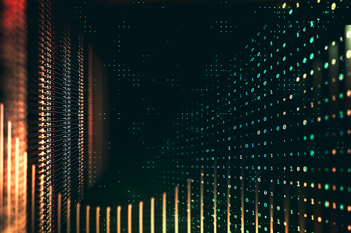 Let the subtle beauty of this composition whisk you into the world of technology and finance. Soft binary code patterns weave together, accompanied by a gentle play of lights, painting a picture of ethereal interconnectedness. Perfect for themes revolving around software-driven innovation, technology, and financial landscapes.