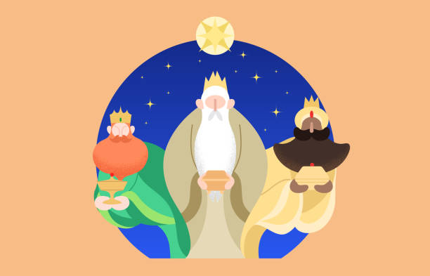 ilustraciones, imágenes clip art, dibujos animados e iconos de stock de tres reyes bíblicos ilustración vectorial de dibujos magos - 3 wise men