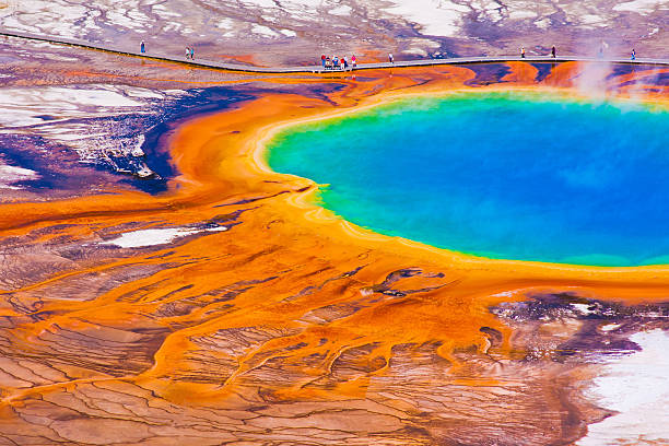 Grand Prismatic Spring in Yellowstone National Park The amazing Grand Prismatic Spring in Yellowstone National Park midway geyser basin photos stock pictures, royalty-free photos & images