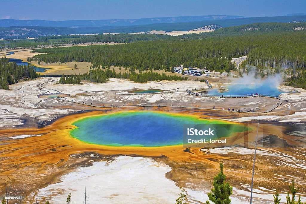 The Famous Grand Prismatic Spring in Yellowstone National Park,USA The World Famous Grand Prismatic Spring in Yellowstone National Park,USA Yellowstone National Park Stock Photo