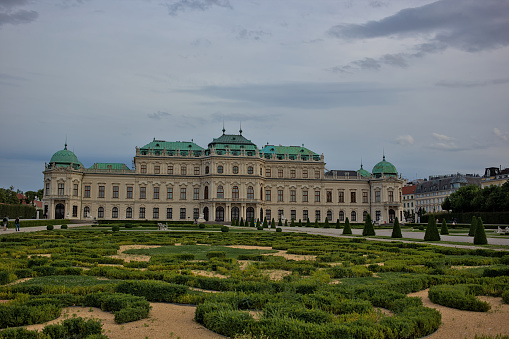 Vienna, Austria - June 27, 2023: The famous Upper Belvedere Palace in Vienna. The Belvedere Gallery is a very popular place among tourists. Parks and architecture of the old city.