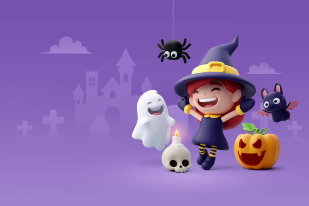 istock Collection of 3d Vector Halloween icon, Happy Halloween party concept. 1604551377