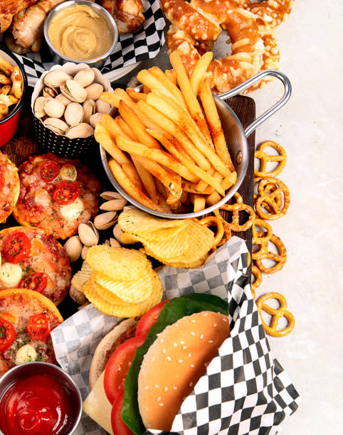 istock Fast food. American food on grey background. 1604552199