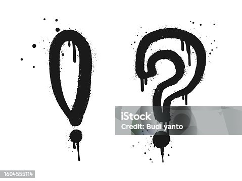 istock Set of Spray painted graffiti question marks and exclamation mark in black over white. isolated on white background. vector illustration 1604555114