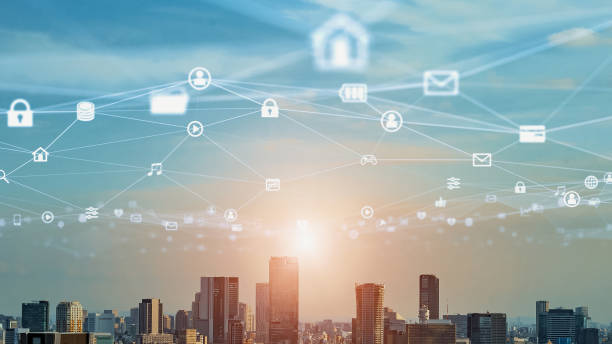 istock Modern city and wireless communication network concept. Radio wave. Telecommunication. 1604580266