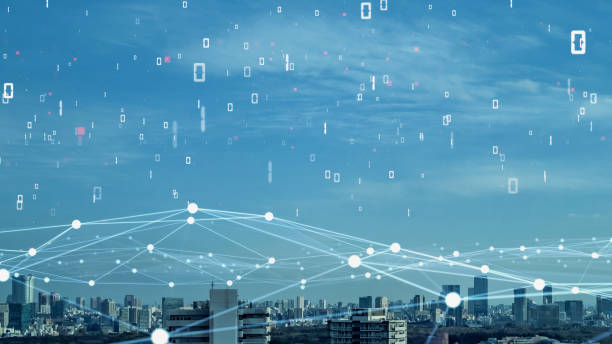 istock Smart city and communication network concept. Digital transformation. 1604580489