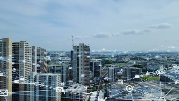 istock Smart city and communication network concept. 5G. IoT (Internet of Things). Telecommunication. 1604580813