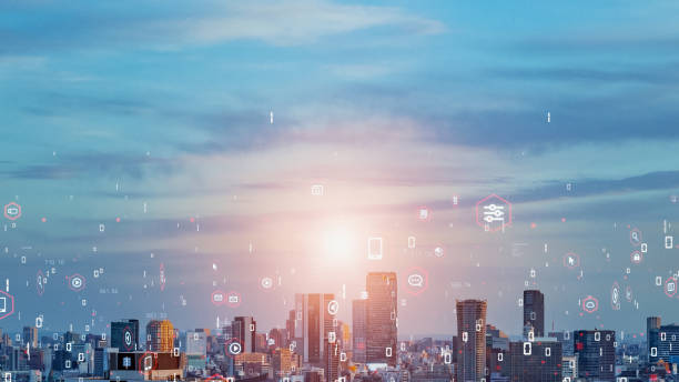 istock Smart city and communication network concept. Digital transformation. 1604580861