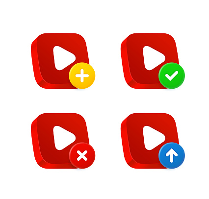 Play button icon set with different pictograms. 3d vector icons set