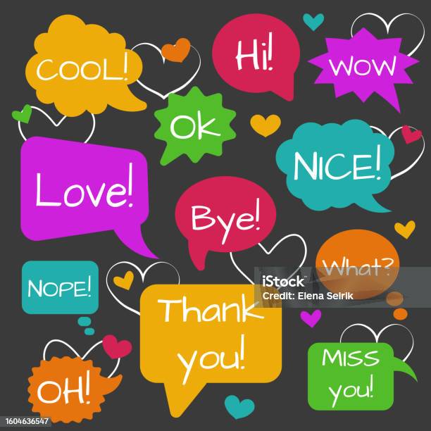 Fun Message Bubble Speech Bubbles With Short Messages Set Stock Illustration - Download ...
