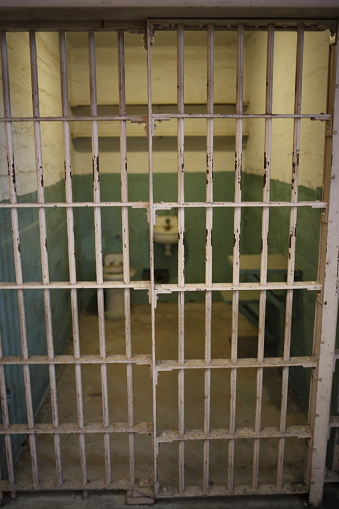 Alcatraz prison, Layers of cells on both side of hall with glass ceiling to allow daylight.