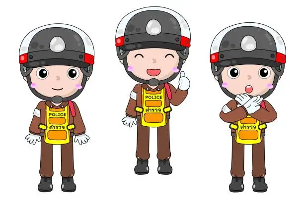 Vector illustration of police man,thai police traffic character in vector