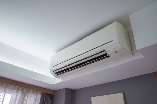 istock Air conditioner cooling fresh system in hotel bedroom. 1604644792