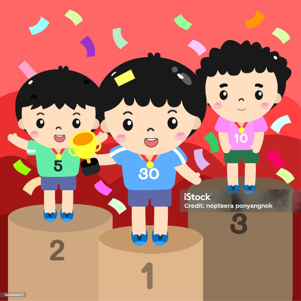 Qualifier Cartoon Boy Winning Cute Cartoon In Vector Stock Illustration - Download Image ...