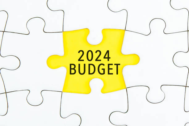 istock 2024 BUDGET word on a jigsaw puzzle background. 1604652654