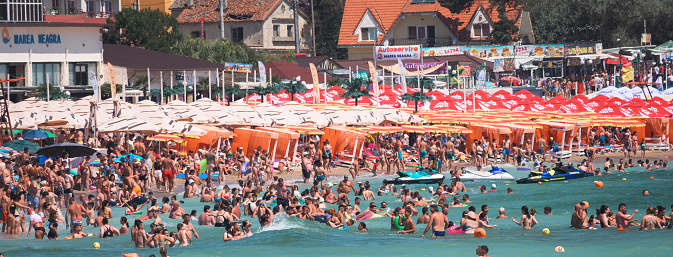 Łeba, Poland - August 02.2020: People on beach in Łeba