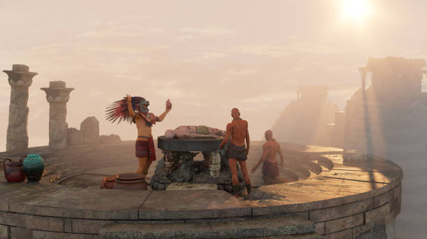 istock ancient Mayan aztec tribe , priest brings human sacrifices 3d render 1604688230