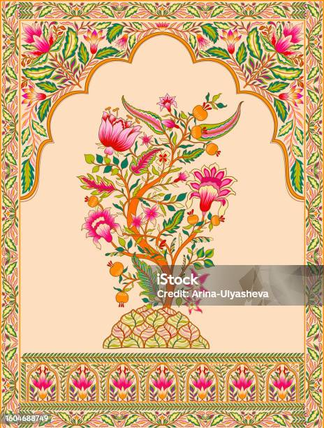 Mughal Pattern Tree Mughal Decorative Ornamental Tree For Arch Indian Intricate Traditional ...