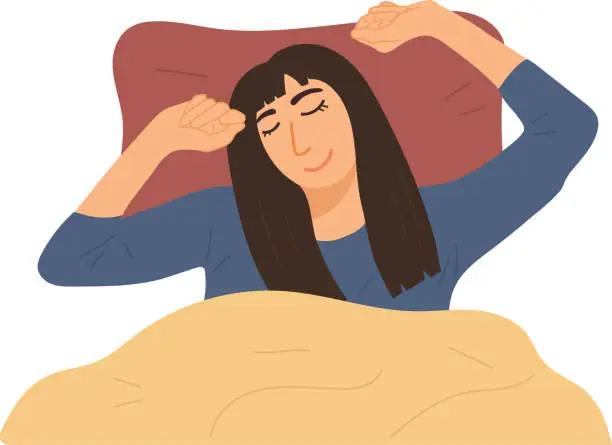 Vector illustration of Happy Stretching Woman Wake Up In The Morning Illustration Graphic Cartoon Art