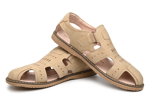 Pair of male summer sandals on white background