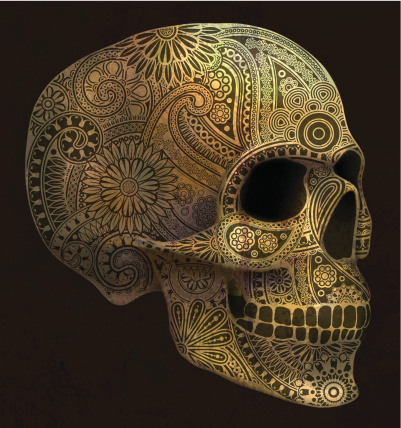 Decorative golden skull with paisley