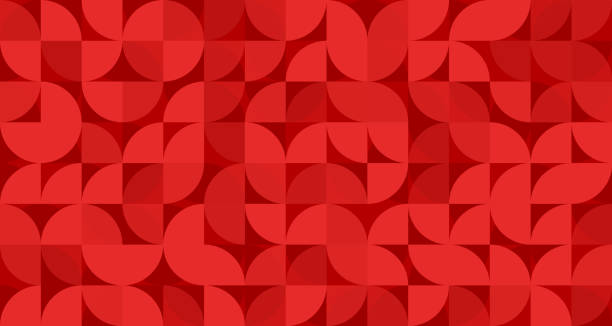 Seamless red Bauhaus circle pattern background wallpaper Seamless red Bauhaus abstract vector quarter circles grid background illustration for use as background template for business documents, cards, flyers, banners, advertising, brochures, posters, digital presentations, slideshows, PowerPoint, websites red current stock illustrations