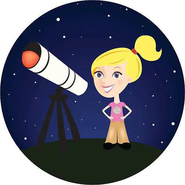 Vector illustration of Blond girl with telescope