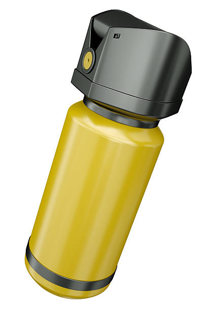 Yellow self-defense pepper spray on a white background Yellow pepper spray (tear gas) container isolated on a white background. Usually used in self-defense. 3D rendered illustration. tear gas can stock pictures, royalty-free photos & images