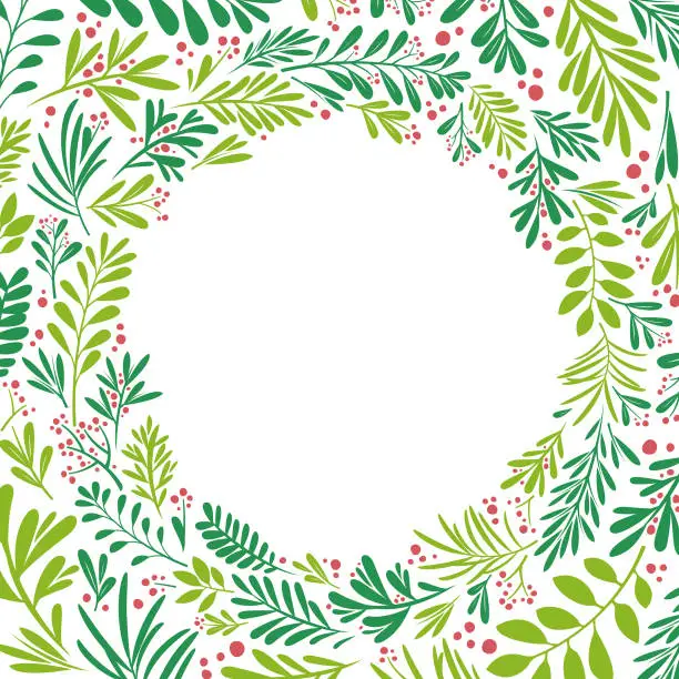 Vector illustration of Christmas floral wreath circle border design