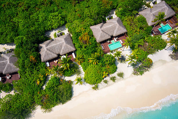 istock close aerial view tropical island villas 160470112