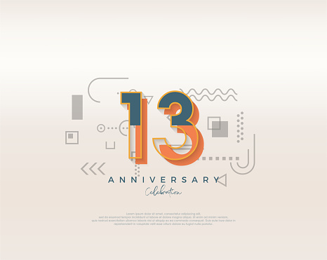 Modern cartoon design. simple for 13th anniversary celebration. Premium vector for poster, banner, celebration greeting.