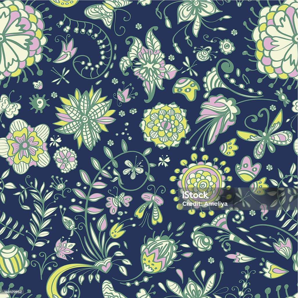 doodle Floral patrón sin costuras con flores - arte vectorial de Anticuado libre de derechos